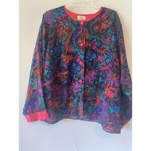 VICTORIAS Secret Vintage Sheer Top Gold Label Button Down Cover Up Large